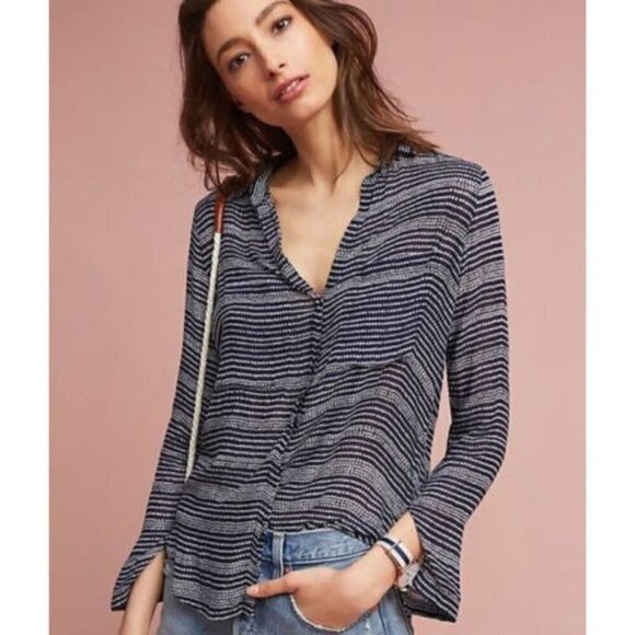 Anthropologie Cloth & Stone Kerry Blue Printed Long Sleeve XS - Picture 1 of 5